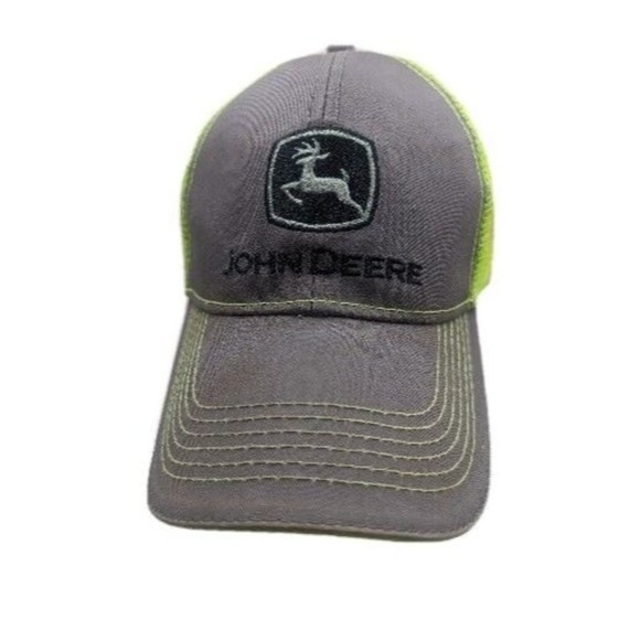 John Deere Adjustable Gray/ lime green Mesh Advertising Logo Hat Cap - Picture 1 of 10